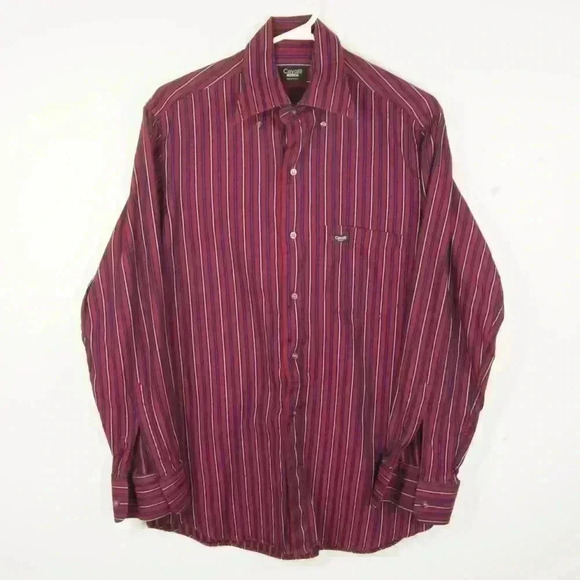 Vintage Roberto Cavalli Race Red Purple Stripe Button Up Long Sleeve  Top - Picture 1 of 3